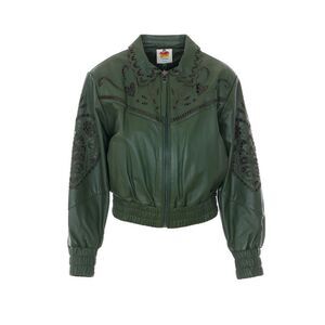 0 Women Green Richelieu Heart Leather Jacket